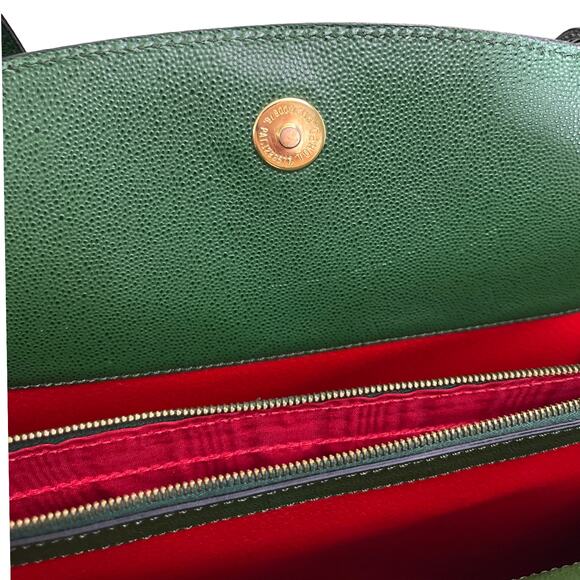 Vintage Celine Bag Green Leather Top Handle Shoulder Tote Made in Italy - Picture 6 of 15